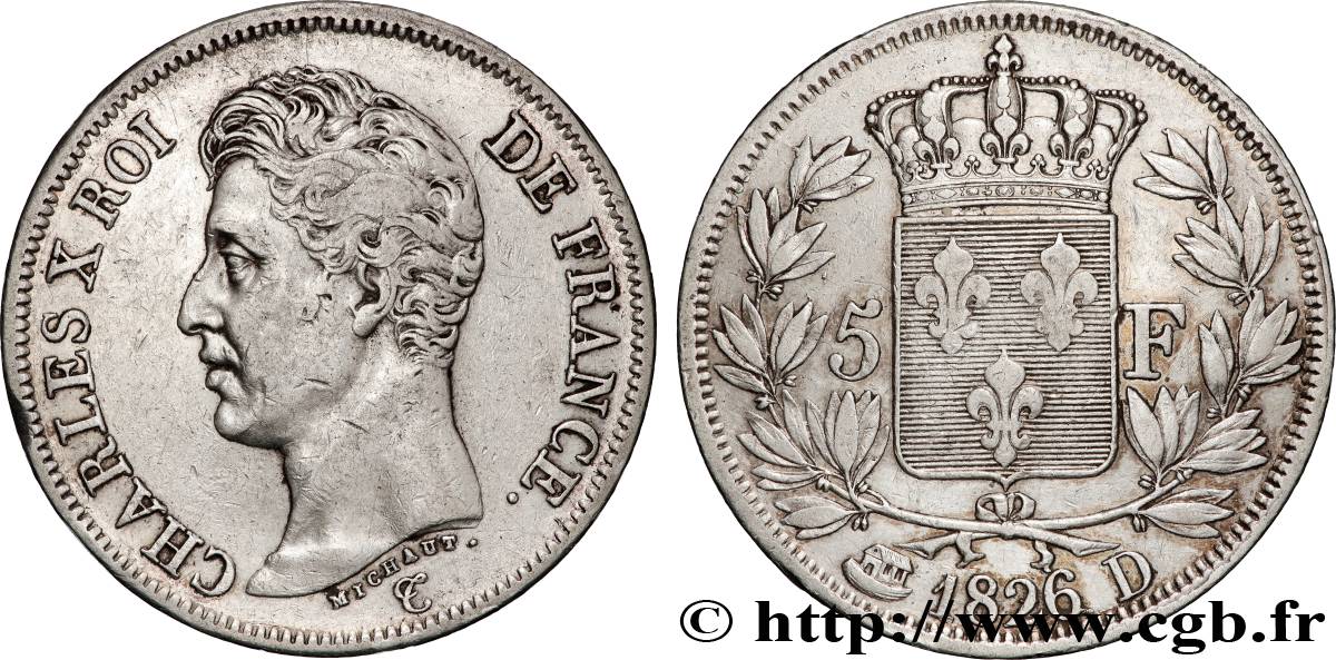 5 francs Charles X, 1er type 1826 Lyon F.310/18 TB+ 