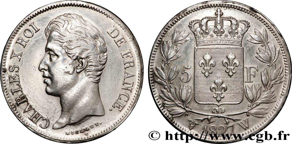 5 francs Charles X, 2e type 1827 Lille F.311/13 XF 