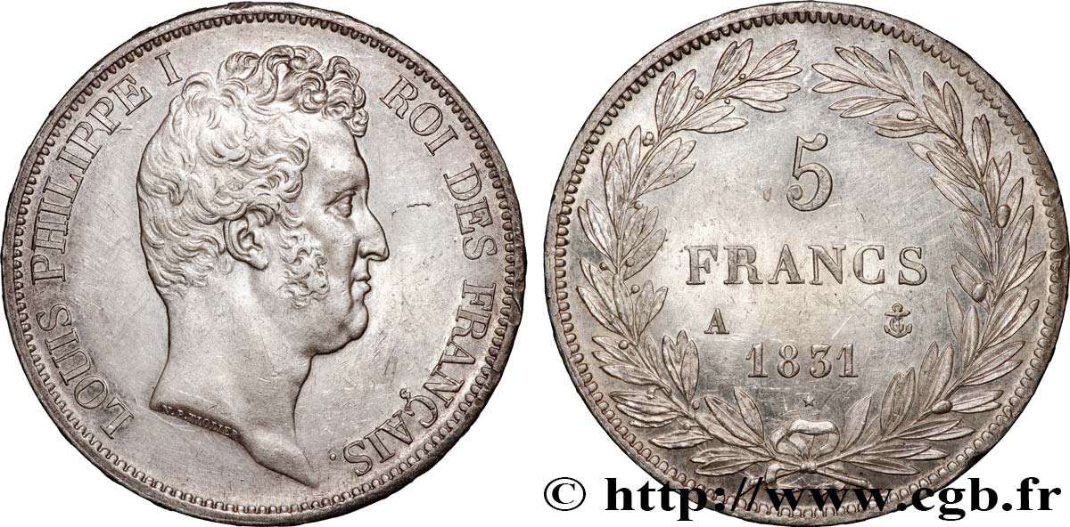 5 francs type Tiolier avec le I, tranche en relief 1831 Paris F.316/2 SUP 