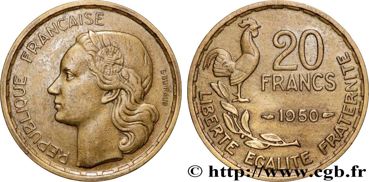 20 francs G. Guiraud, 3 faucilles 1950  F.402/2 BB 