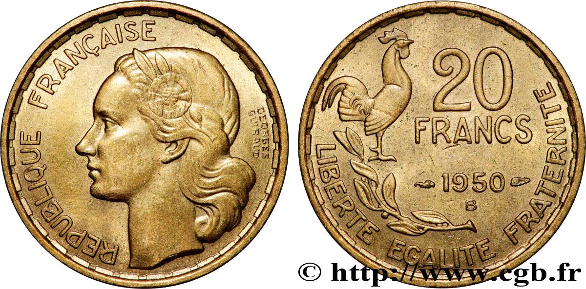 20 francs Georges Guiraud, 3 faucilles 1950 Beaumont-Le-Roger F.401/2 VZ 
