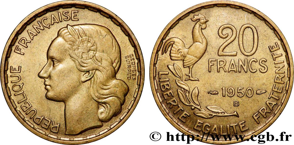 20 francs Georges Guiraud, 3 faucilles 1950 Beaumont-Le-Roger F.401/2 SPL 