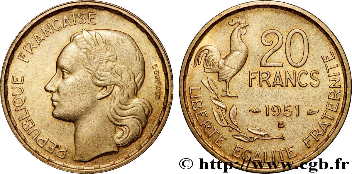 20 francs G. Guiraud 1951 Beaumont-Le-Roger F.402/8 TTB+ 