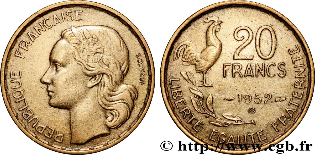 20 francs G. Guiraud 1952 Beaumont-Le-Roger F.402/10 TTB+ 