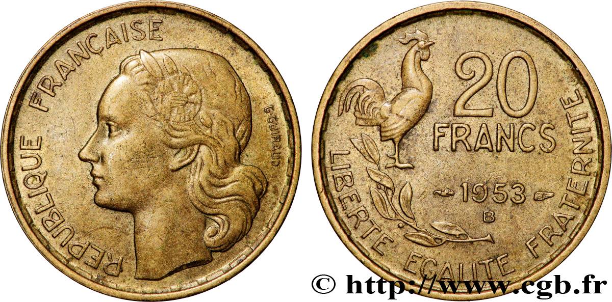 20 francs G. Guiraud 1953 Beaumont-Le-Roger F.402/12 TTB+ 