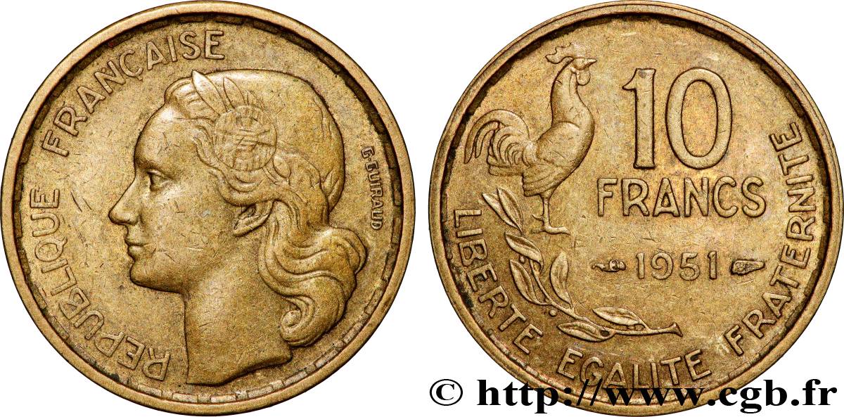 10 francs Guiraud 1951  F.363/4 XF 