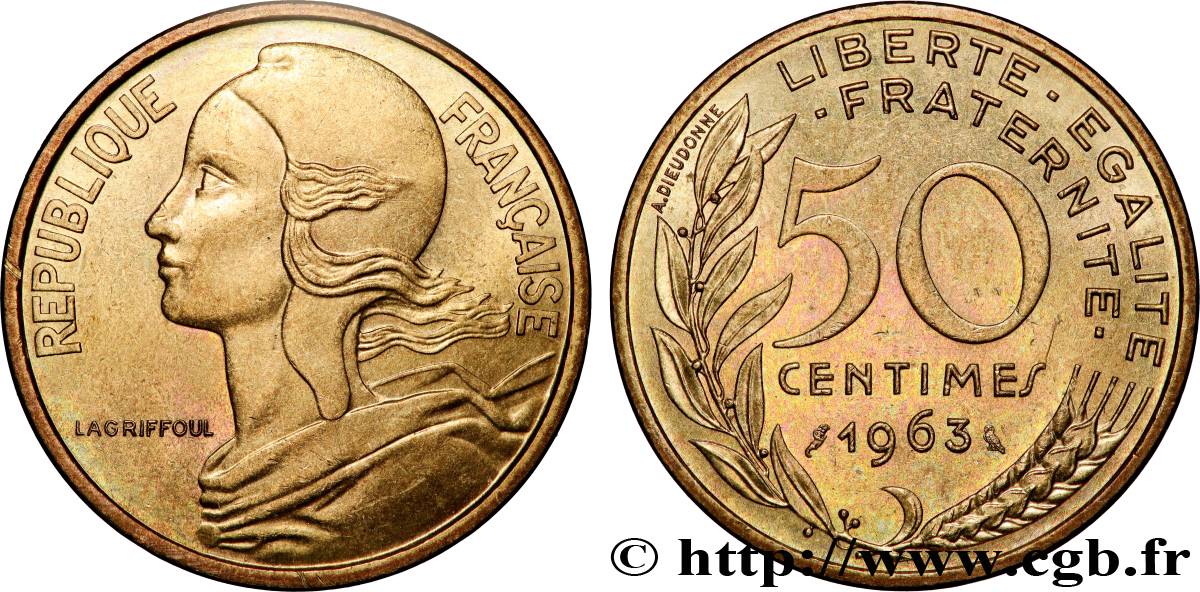 50 centimes Marianne, col à quatre plis 1963 Paris F.197/5 AU 