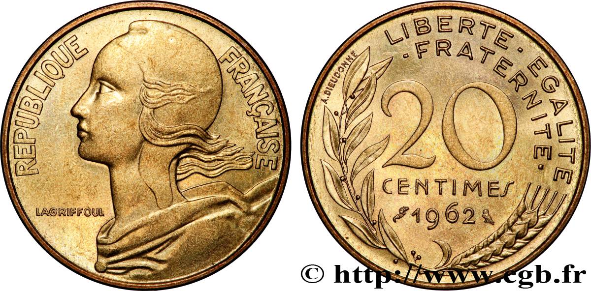 20 centimes Marianne 1962 Paris F.156/2 SPL 