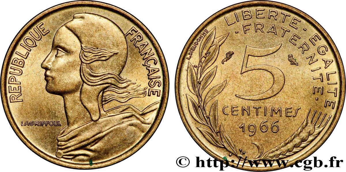 5 centimes Marianne 1966 Paris F.125/2 SPL+ 