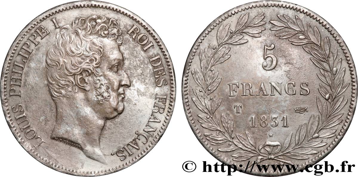 5 francs type Tiolier avec le I, tranche en creux 1831 Nantes F.315/26 TTB 