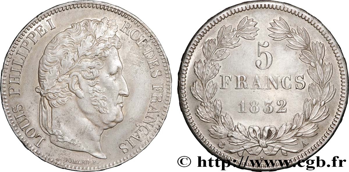 5 francs IIe type Domard 1832 Paris F.324/1 XF/AU 