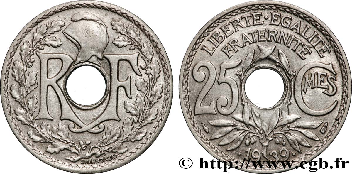 25 centimes Lindauer, Maillechort 1939  F.172/3 VZ+ 