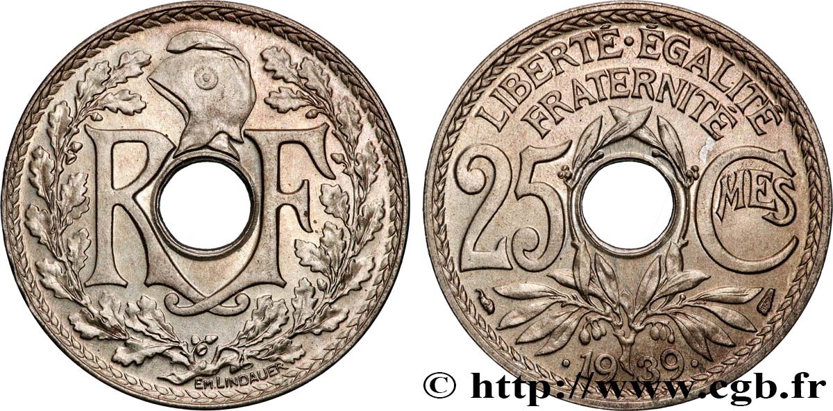 25 centimes Lindauer, Maillechort 1939  F.172/3 MS 