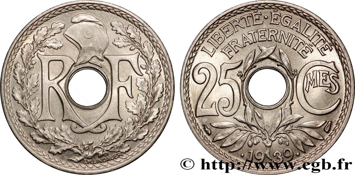 25 centimes Lindauer, Maillechort 1939  F.172/3 VZ+ 