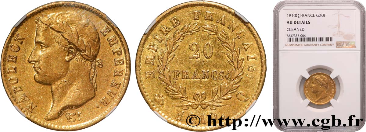 20 francs or Napoléon, tête laurée, Empire français 1810 Perpignan F.516/13 TTB+ NGC