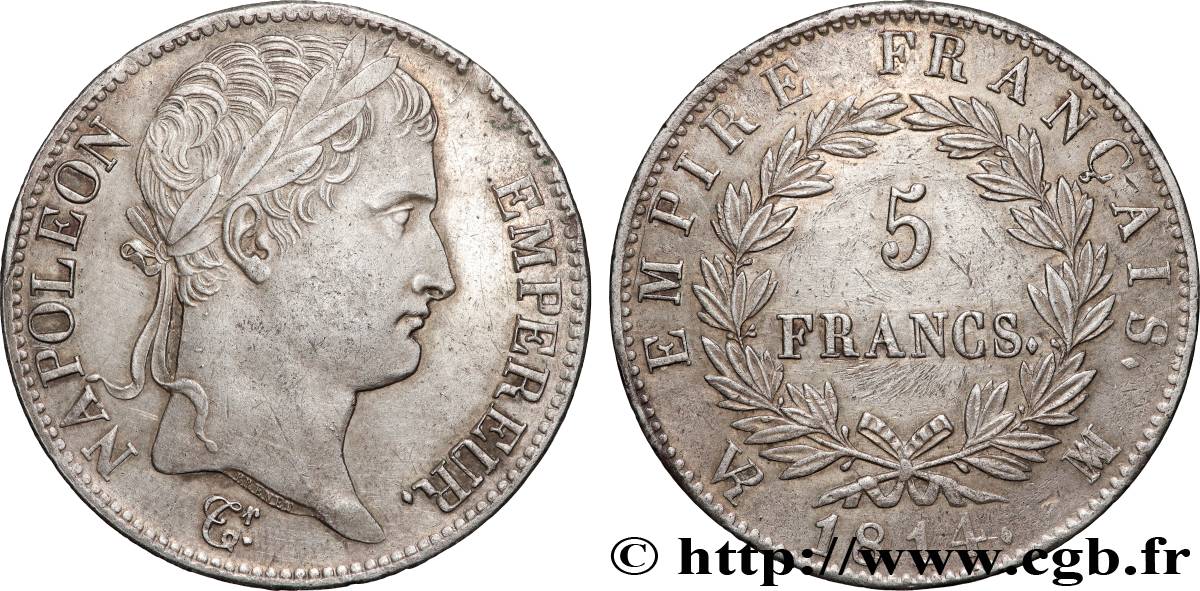 5 francs Napoléon Empereur, Empire français 1814 Marseille F.307/83 TTB+ 