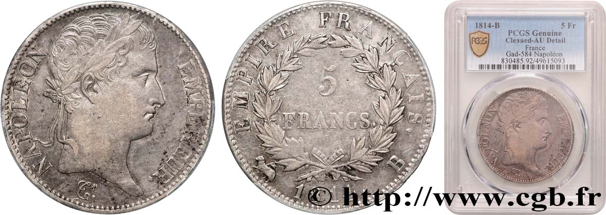 5 francs Napoléon Empereur, Empire français 1814 Rouen F.307/77 fVZ PCGS