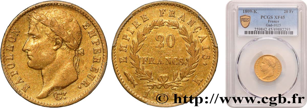 20 francs or Napoléon, tête laurée, Empire français 1809 Bordeaux F.516/3 TTB45 PCGS