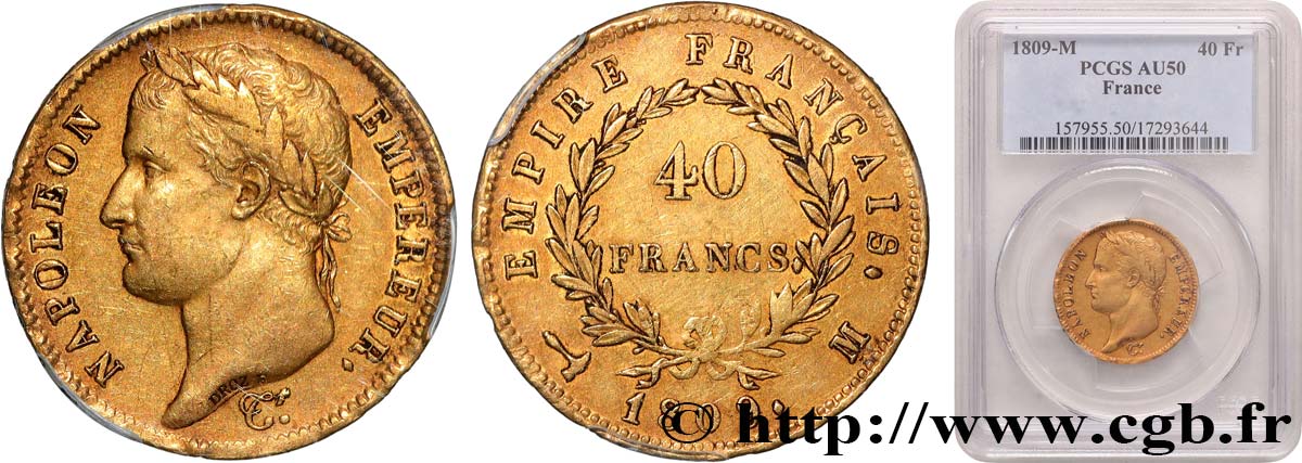 40 francs or Napoléon tête laurée, Empire français 1809 Toulouse F.541/2 TTB50 PCGS