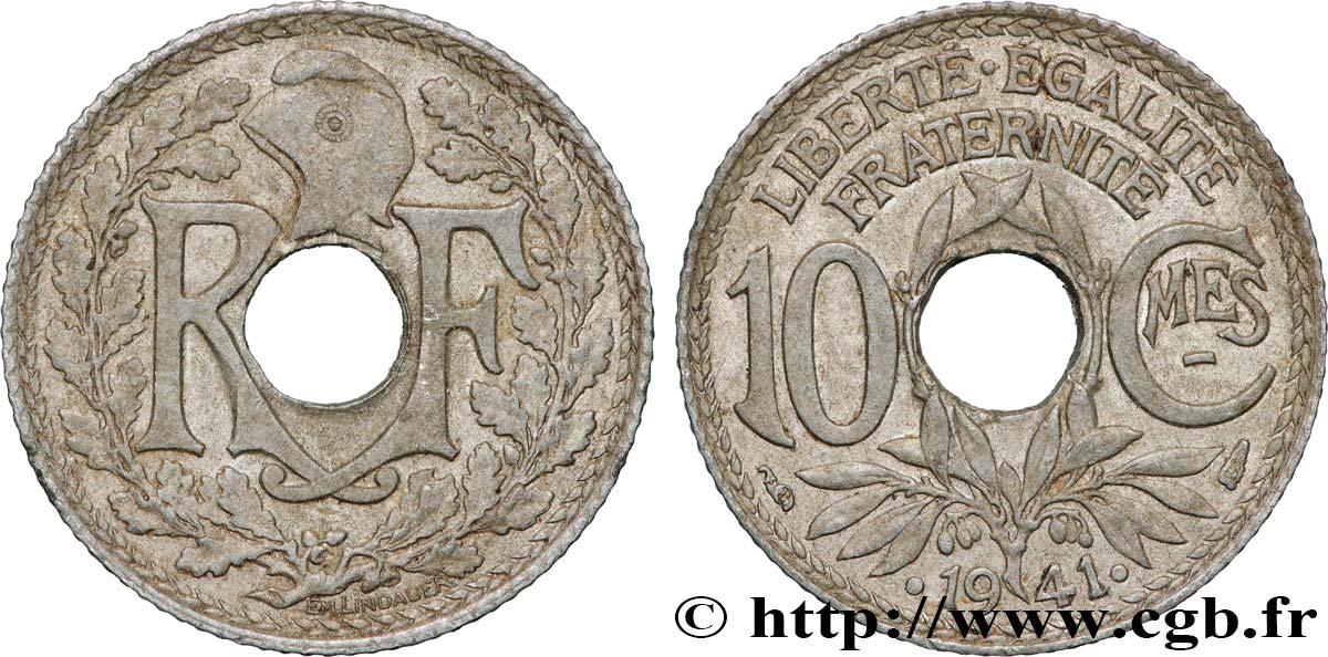 10 centimes Lindauer en zinc, Cmes souligné et millésime avec points 1941  F.140/2 AU 