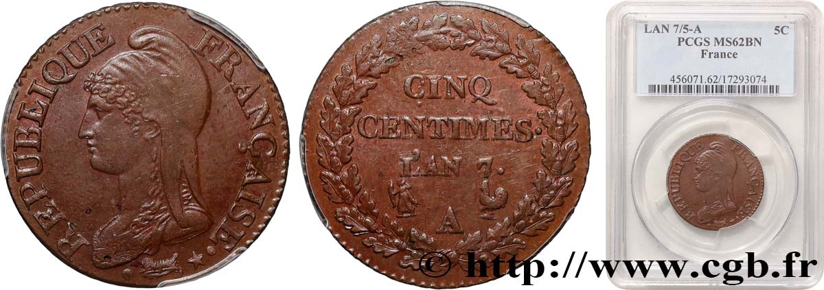 Cinq centimes Dupré, grand module 1799 Paris F.115/46 SUP62 PCGS