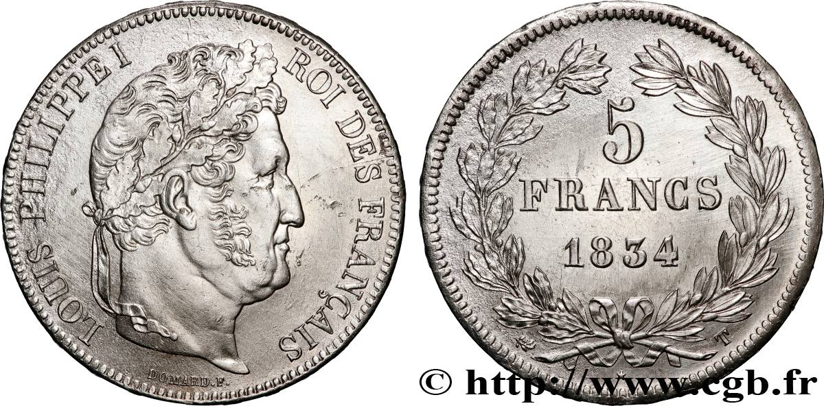 5 francs IIe type Domard 1834 Nantes F.324/40 q.SPL 