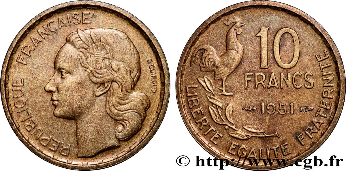 10 francs Guiraud 1951  F.363/4 XF 