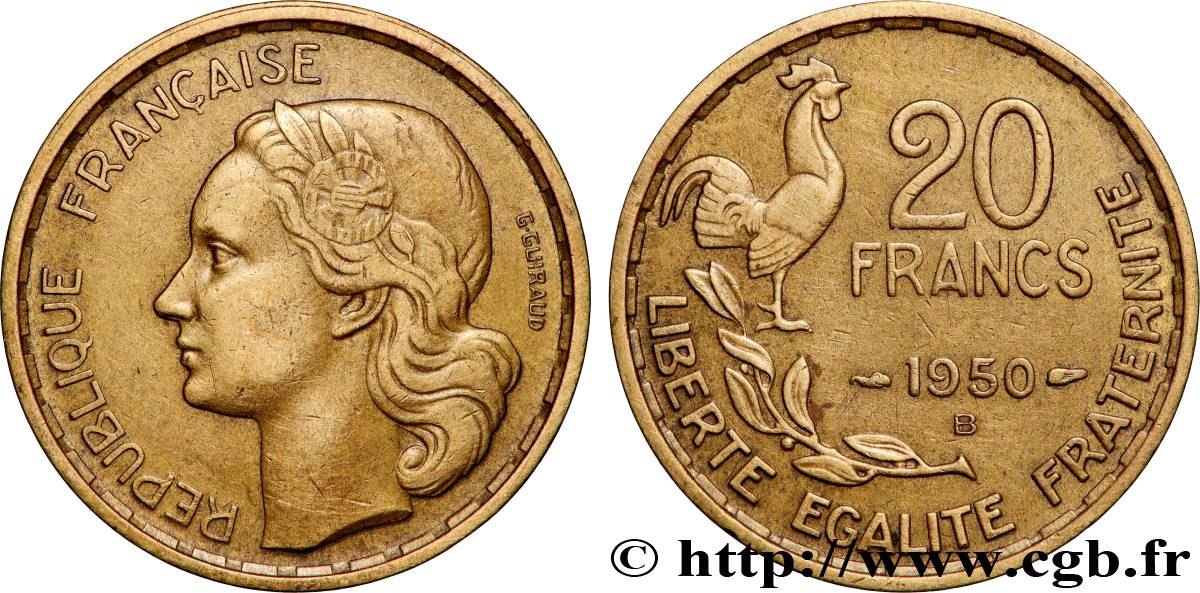 20 francs G. Guiraud, 3 faucilles 1950 Beaumont-Le-Roger F.402/5 TTB 
