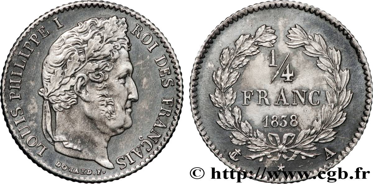 1/4 franc Louis-Philippe 1838 Paris F.166/69 AU 