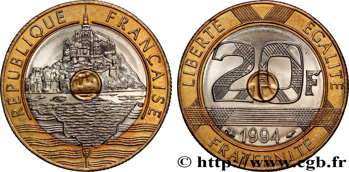 20 francs Mont Saint-Michel, différent dauphin 1994 Pessac F.403/9 SUP 