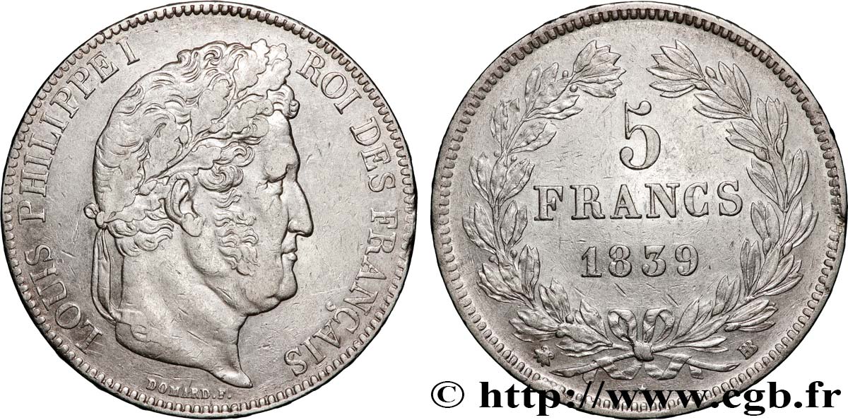 5 francs IIe type Domard 1839 Strasbourg F.324/77 BB 