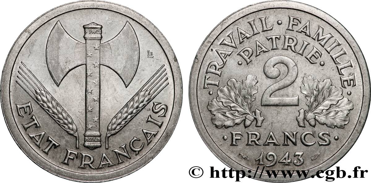 2 francs Francisque 1943  F.270/2 SUP+ 