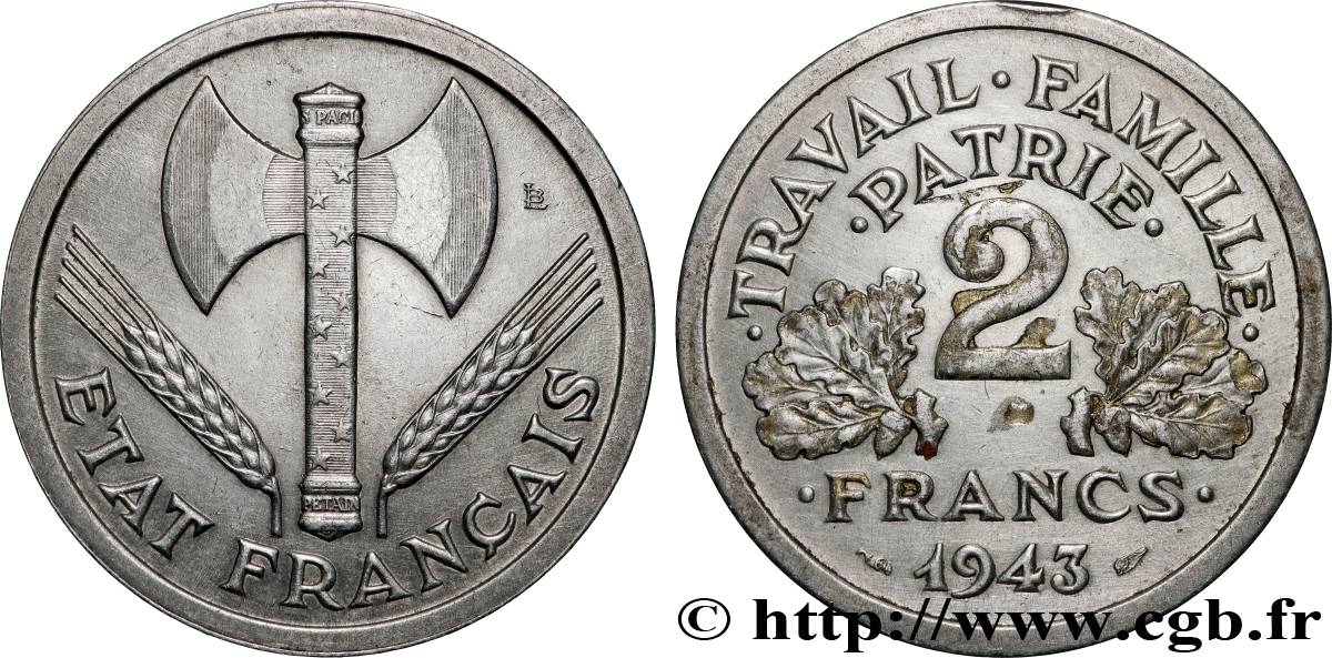 2 francs Francisque 1943  F.270/2 MS 