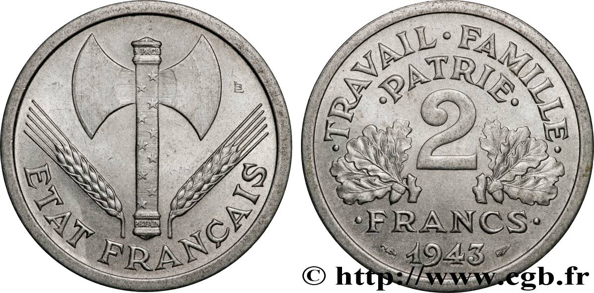2 francs Francisque 1943  F.270/2 SUP+ 