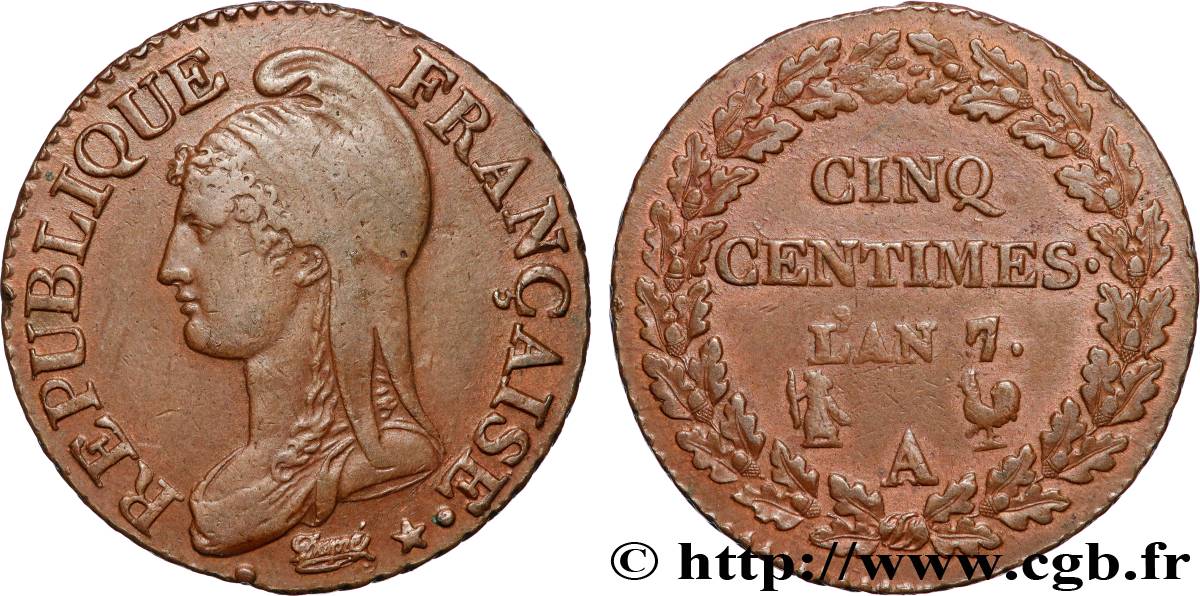 Cinq centimes Dupré, grand module 1799 Paris F.115/46 TTB+ 
