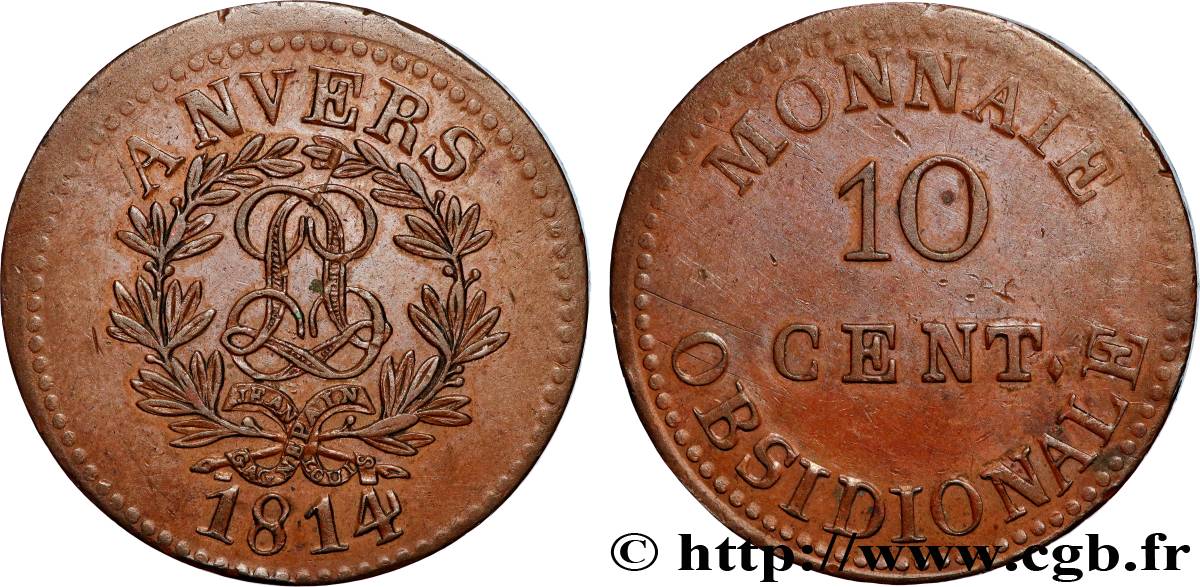 10 cent. Anvers au double L, frappe de l’arsenal de la marine 1814  Anvers F.130D/1 TTB+ 