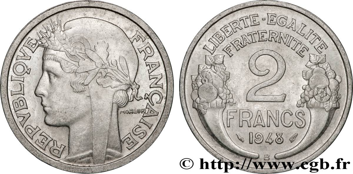 2 francs Morlon, aluminium 1948 Beaumont-Le-Roger F.269/13 fVZ 