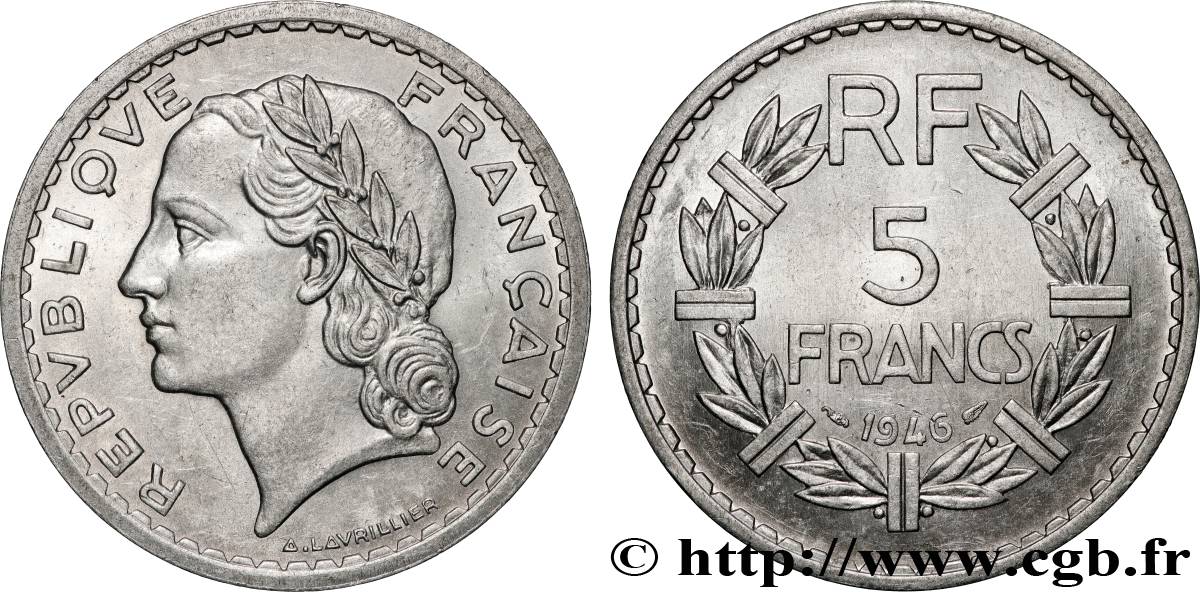 5 francs Lavrillier, aluminium 1946  F.339/6 XF 