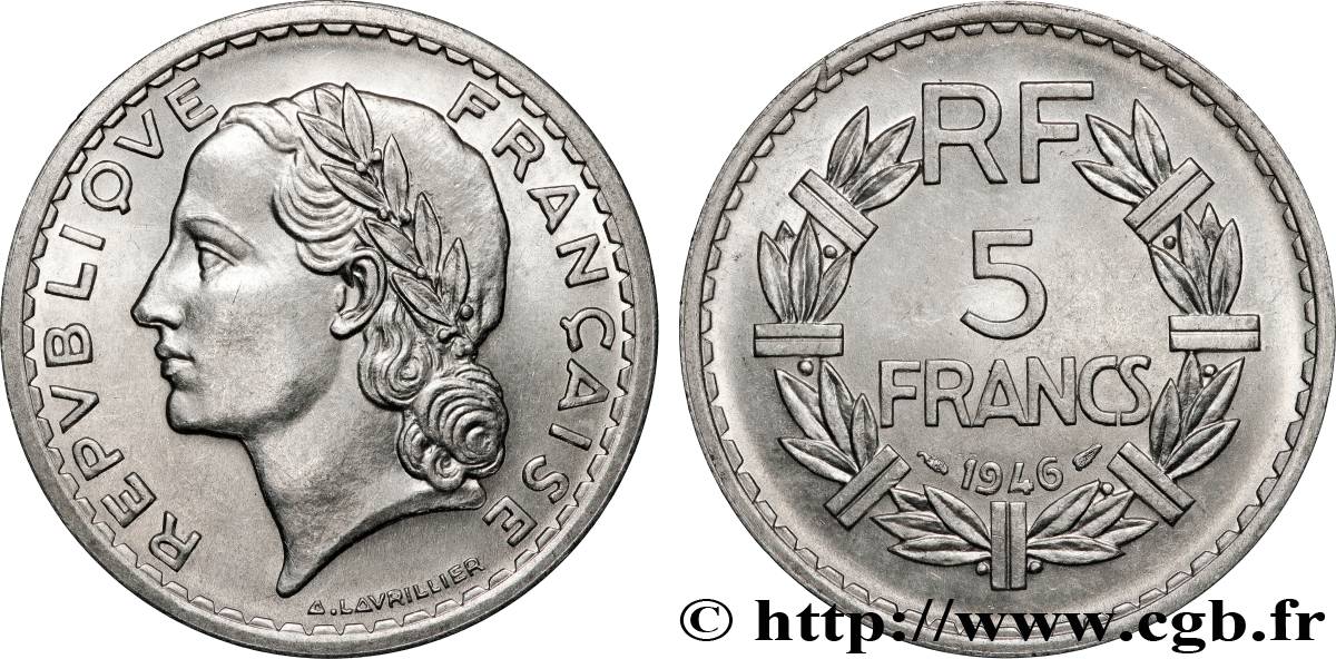 5 francs Lavrillier, aluminium 1946  F.339/6 SUP 