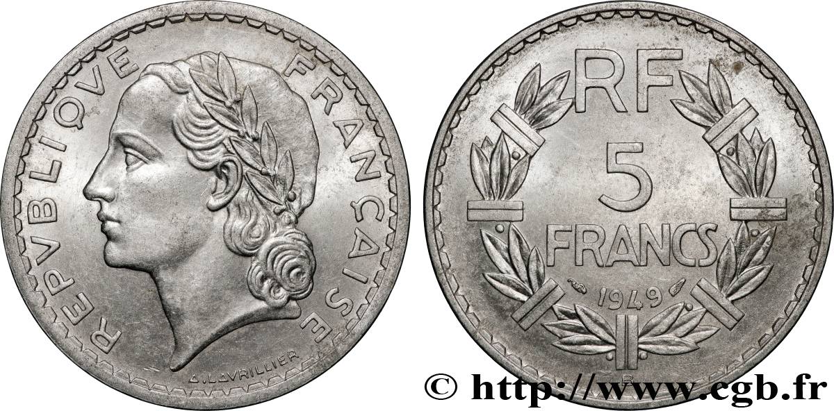 5 francs Lavrillier, aluminium 1949 Beaumont-le-Roger F.339/19 AU 