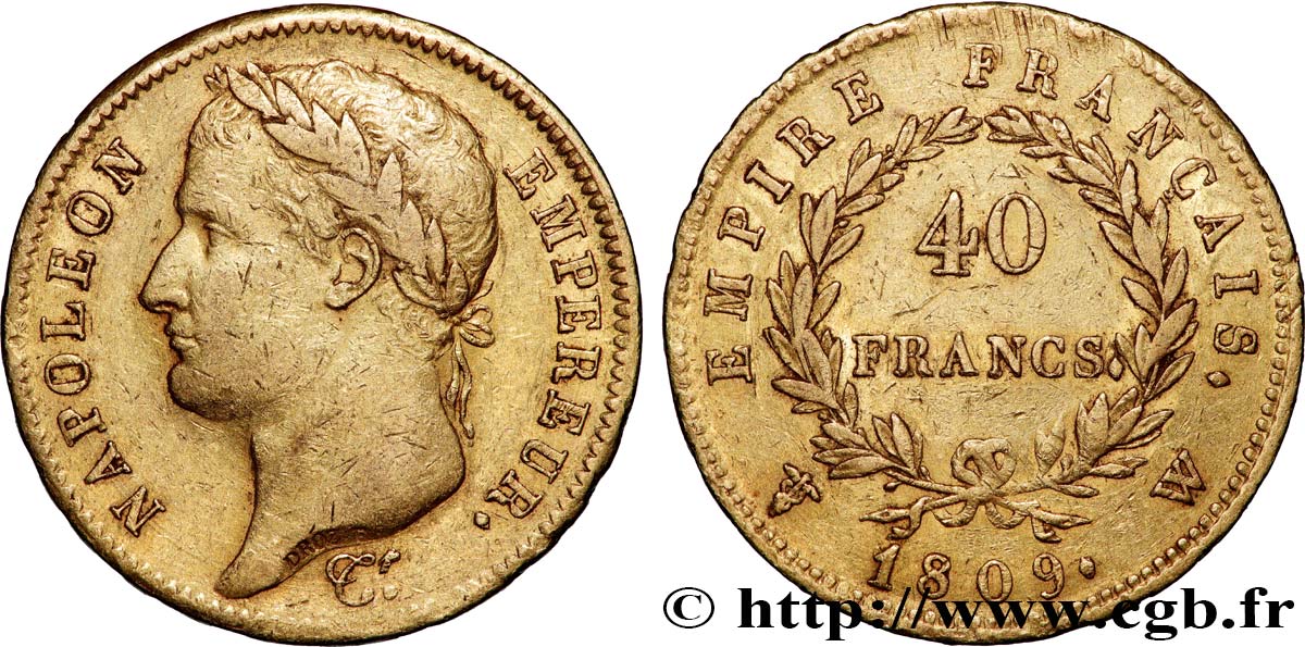 40 francs or Napoléon tête laurée, Empire français 1809 Lille F.541/3 MBC40 