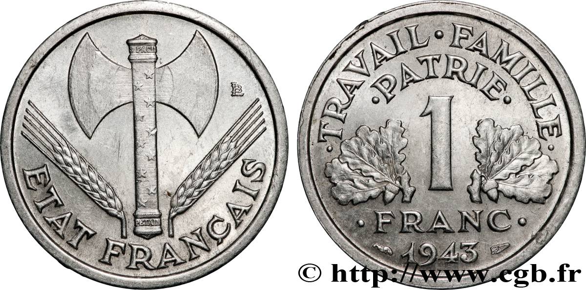 1 franc Francisque, légère 1943  F.223/3 SUP 