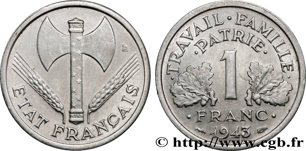 1 franc Francisque, légère 1943  F.223/3 SPL 