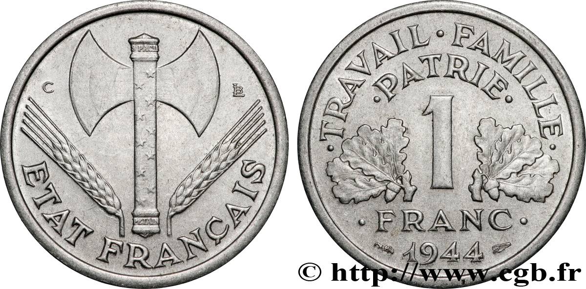 1 franc Francisque, légère 1944 Castelsarrasin F.223/7 AU 