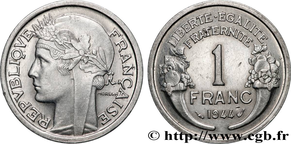 1 franc Morlon, légère 1944 Paris F.221/3 AU 