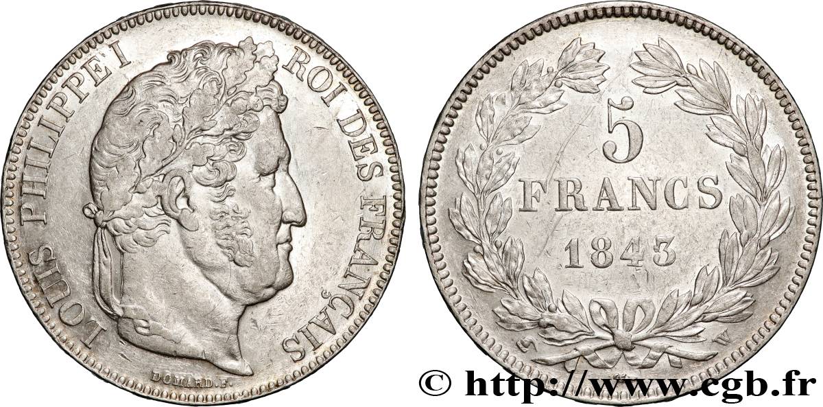 5 francs IIe type Domard 1843 Lille F.324/104 BB 