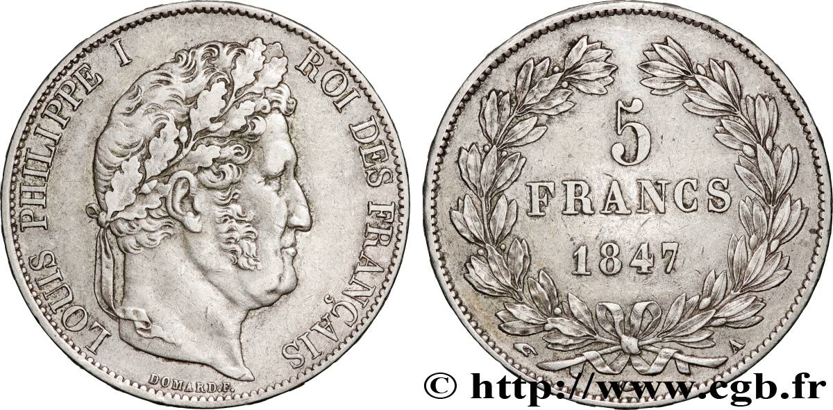5 francs IIIe type Domard 1847 Paris F.325/14 TTB50 