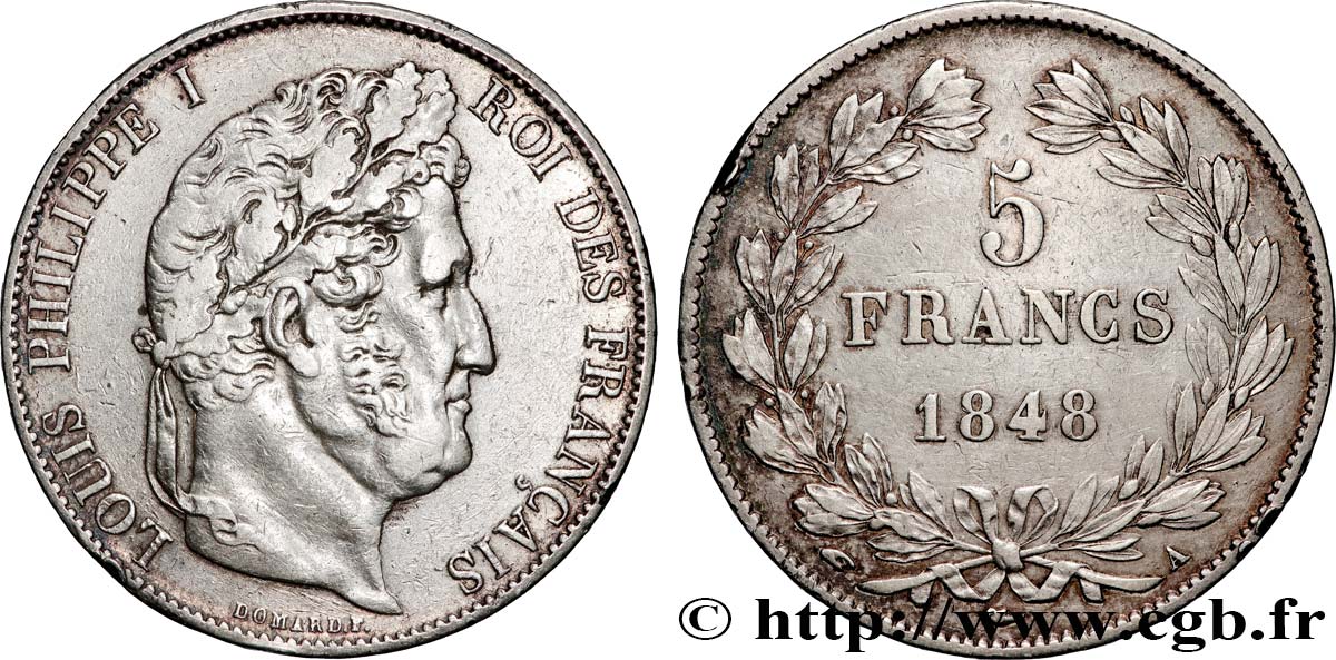 5 francs IIIe type Domard 1848 Paris F.325/17 XF 