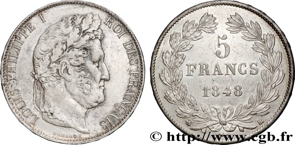 5 francs IIIe type Domard 1848 Strasbourg F.325/18 TB+/TTB+ 