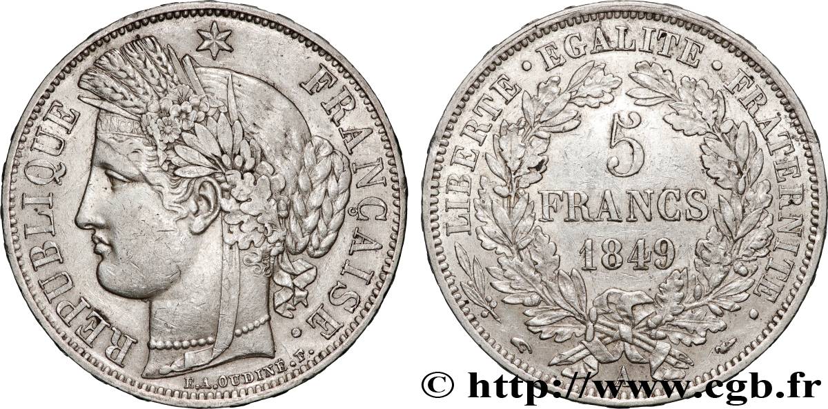 5 francs Cérès, IIe République 1849 Paris F.327/1 TTB 